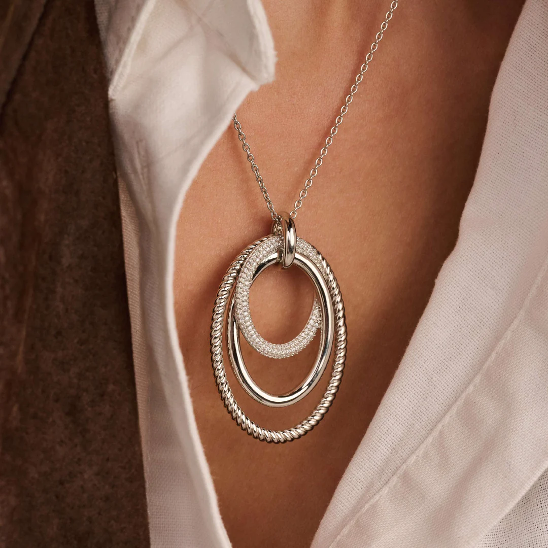 TI SENTO Sterling Silver Cubic Zirconia Set Circle Layered Structure Pendant Necklace