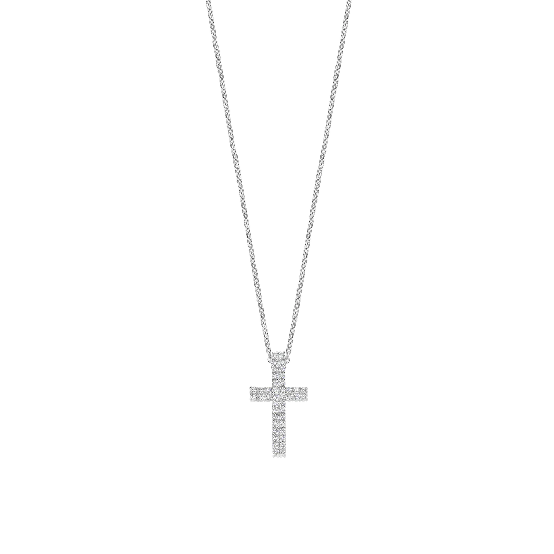 TI SENTO Sterling Silver Cubic Zirconia Set Two Row Cross Pendant Necklace