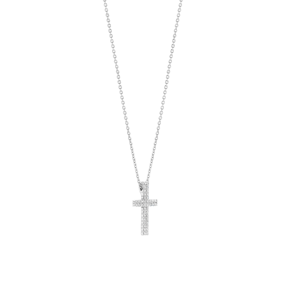 TI SENTO Sterling Silver Cubic Zirconia Set Two Row Cross Pendant Necklace