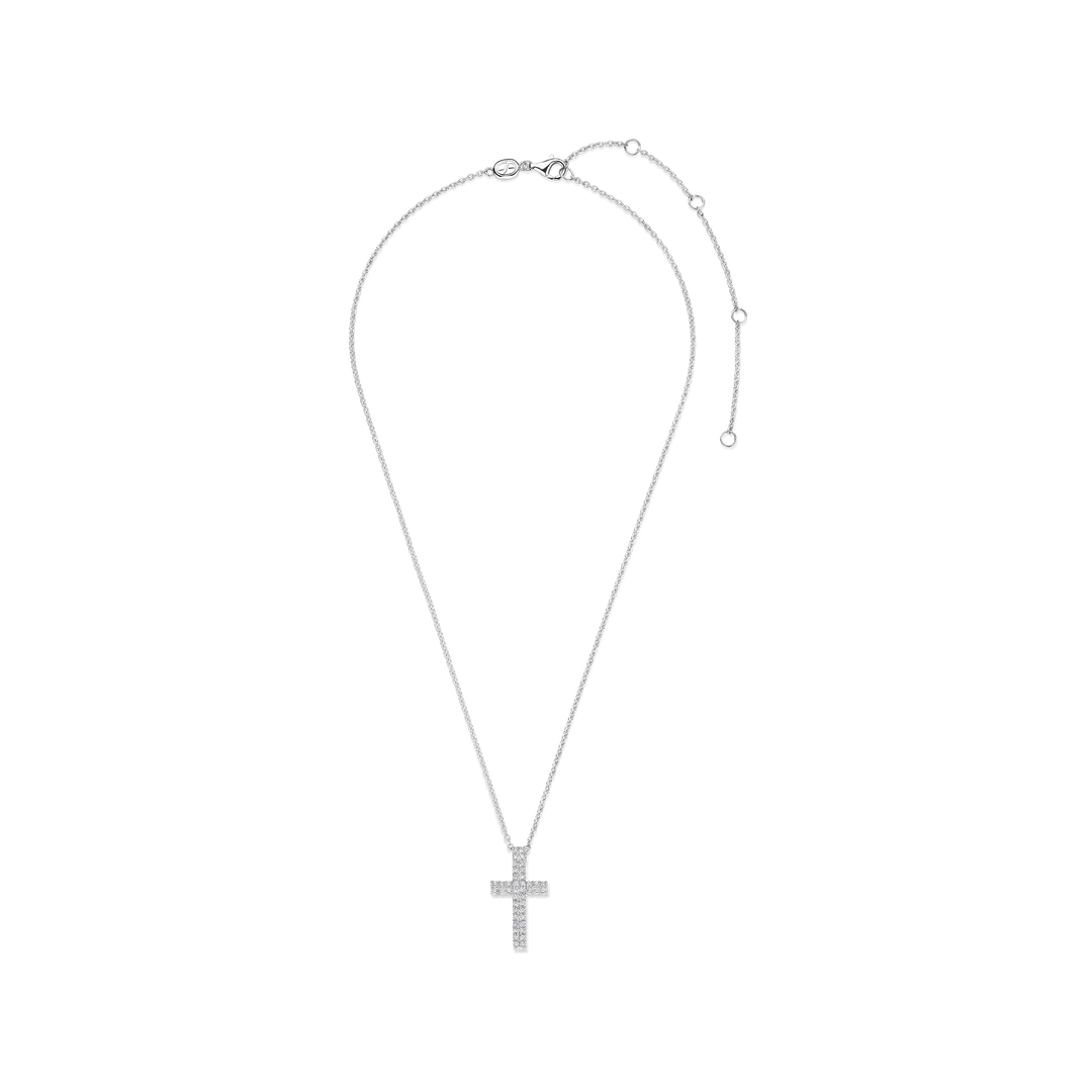TI SENTO Sterling Silver Cubic Zirconia Set Two Row Cross Pendant Necklace