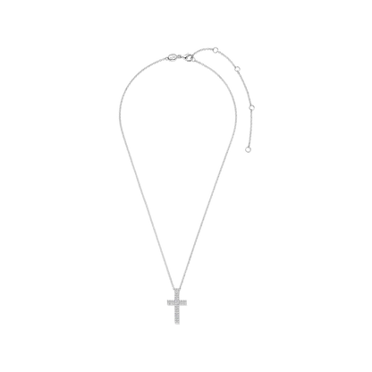 TI SENTO Sterling Silver Cubic Zirconia Set Two Row Cross Pendant Necklace