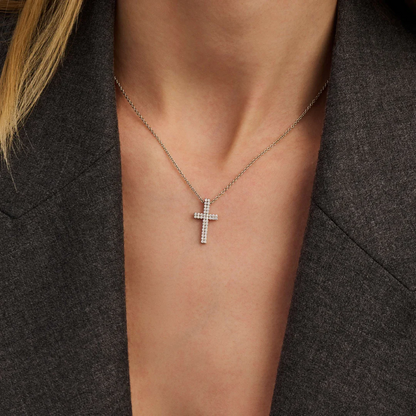TI SENTO Sterling Silver Cubic Zirconia Set Two Row Cross Pendant Necklace