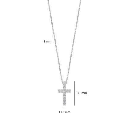 TI SENTO Sterling Silver Cubic Zirconia Set Two Row Cross Pendant Necklace