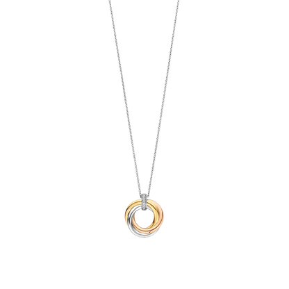TI SENTO Sterling Silver & Gold Plated 3 Colour Cubic Zirconia Set Interlocking Rings Pendant Necklace