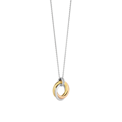 TI SENTO Sterling Silver & Gold Plated 3 Colour Cubic Zirconia Set Interlocking Rings Pendant Necklace