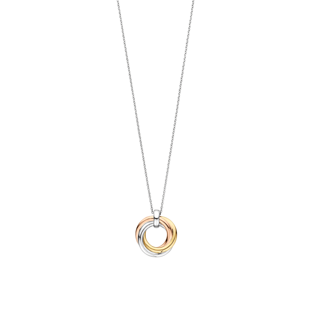 TI SENTO Sterling Silver & Gold Plated 3 Colour Cubic Zirconia Set Interlocking Rings Pendant Necklace