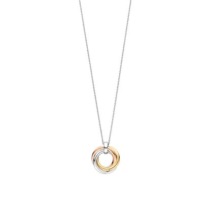 TI SENTO Sterling Silver & Gold Plated 3 Colour Cubic Zirconia Set Interlocking Rings Pendant Necklace