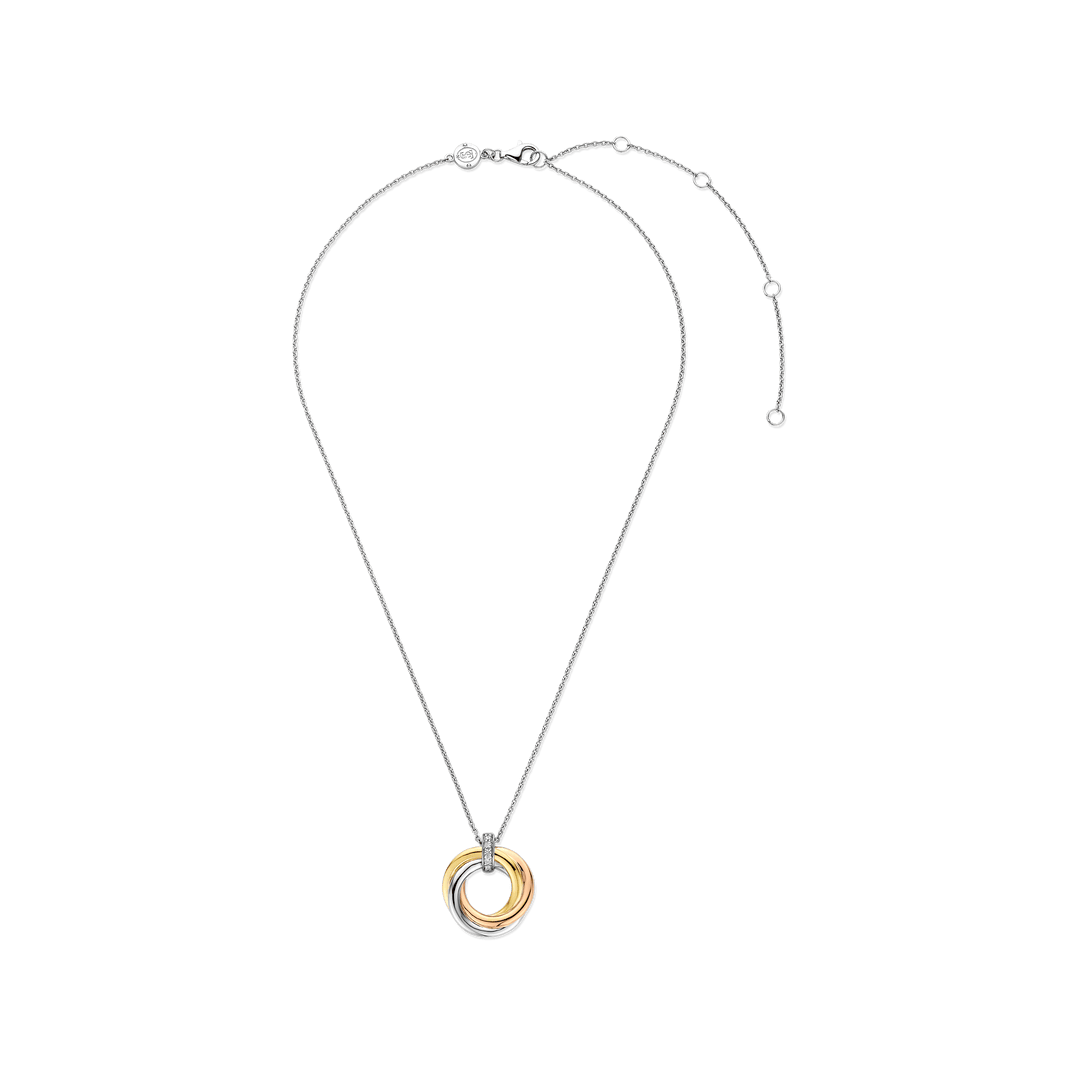 TI SENTO Sterling Silver & Gold Plated 3 Colour Cubic Zirconia Set Interlocking Rings Pendant Necklace