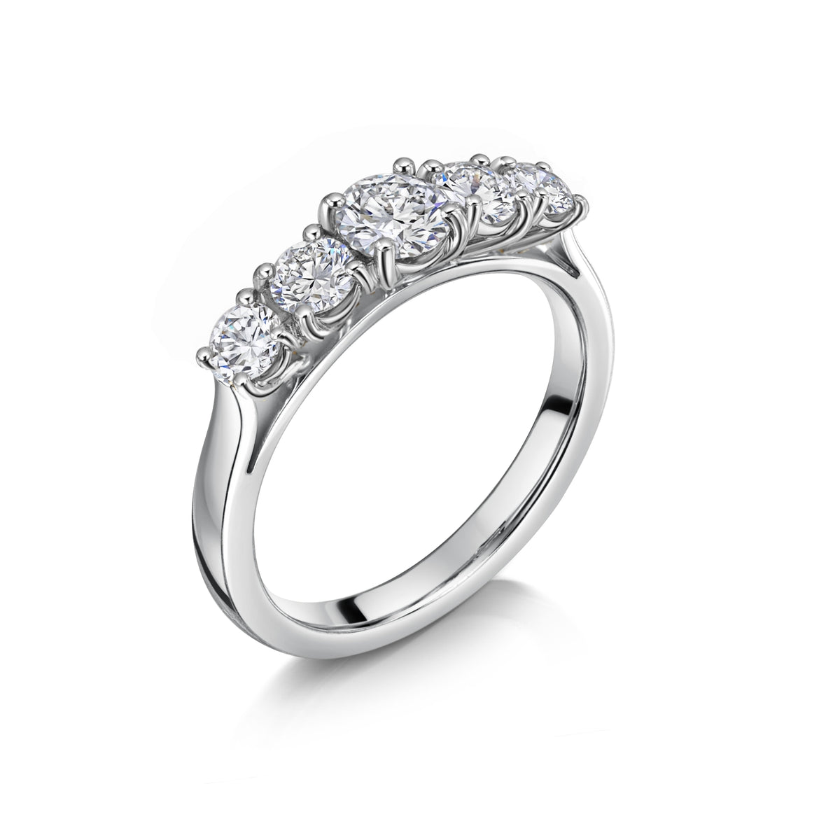18ct Yellow Gold & Platinum Claw Set Graduated Diamond 1.50ct Five Stone Half Eternity Ring