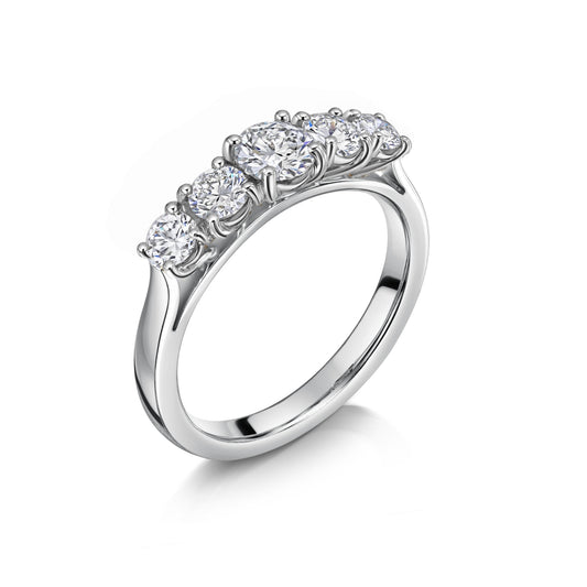 18ct Yellow Gold & Platinum Claw Set Graduated Diamond 1.50ct Five Stone Half Eternity Ring
