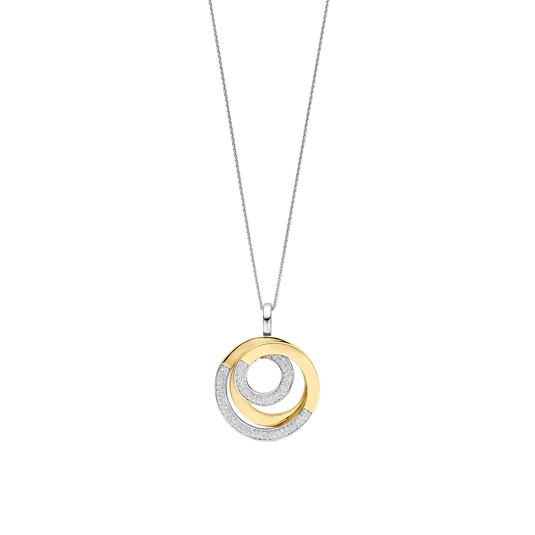 TI SENTO Sterling Silver & Gold Plated Two Tone CZ Set Openwork Circles Pendant Necklace