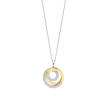 TI SENTO Sterling Silver & Gold Plated Two Tone CZ Set Openwork Circles Pendant Necklace