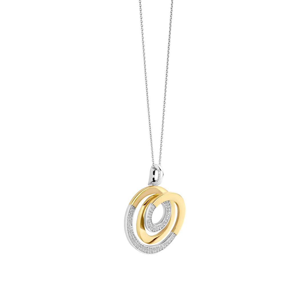 TI SENTO Sterling Silver & Gold Plated Two Tone CZ Set Openwork Circles Pendant Necklace