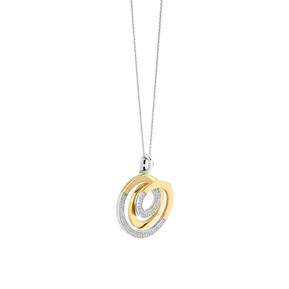 TI SENTO Sterling Silver & Gold Plated Two Tone CZ Set Openwork Circles Pendant Necklace