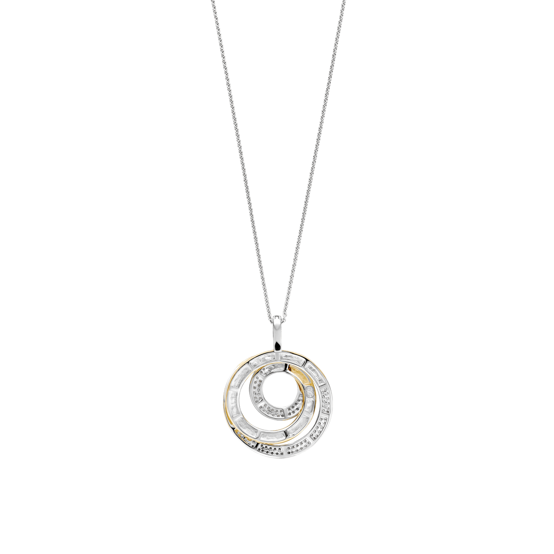 TI SENTO Sterling Silver & Gold Plated Two Tone CZ Set Openwork Circles Pendant Necklace