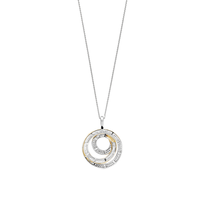 TI SENTO Sterling Silver & Gold Plated Two Tone CZ Set Openwork Circles Pendant Necklace