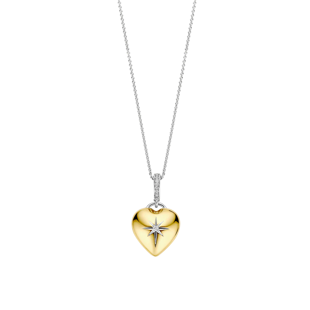 TI SENTO Gold Plated Sterling Silver Cubic Zirconia Set Heart Pendant Necklace