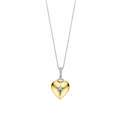 TI SENTO Gold Plated Sterling Silver Cubic Zirconia Set Heart Pendant Necklace