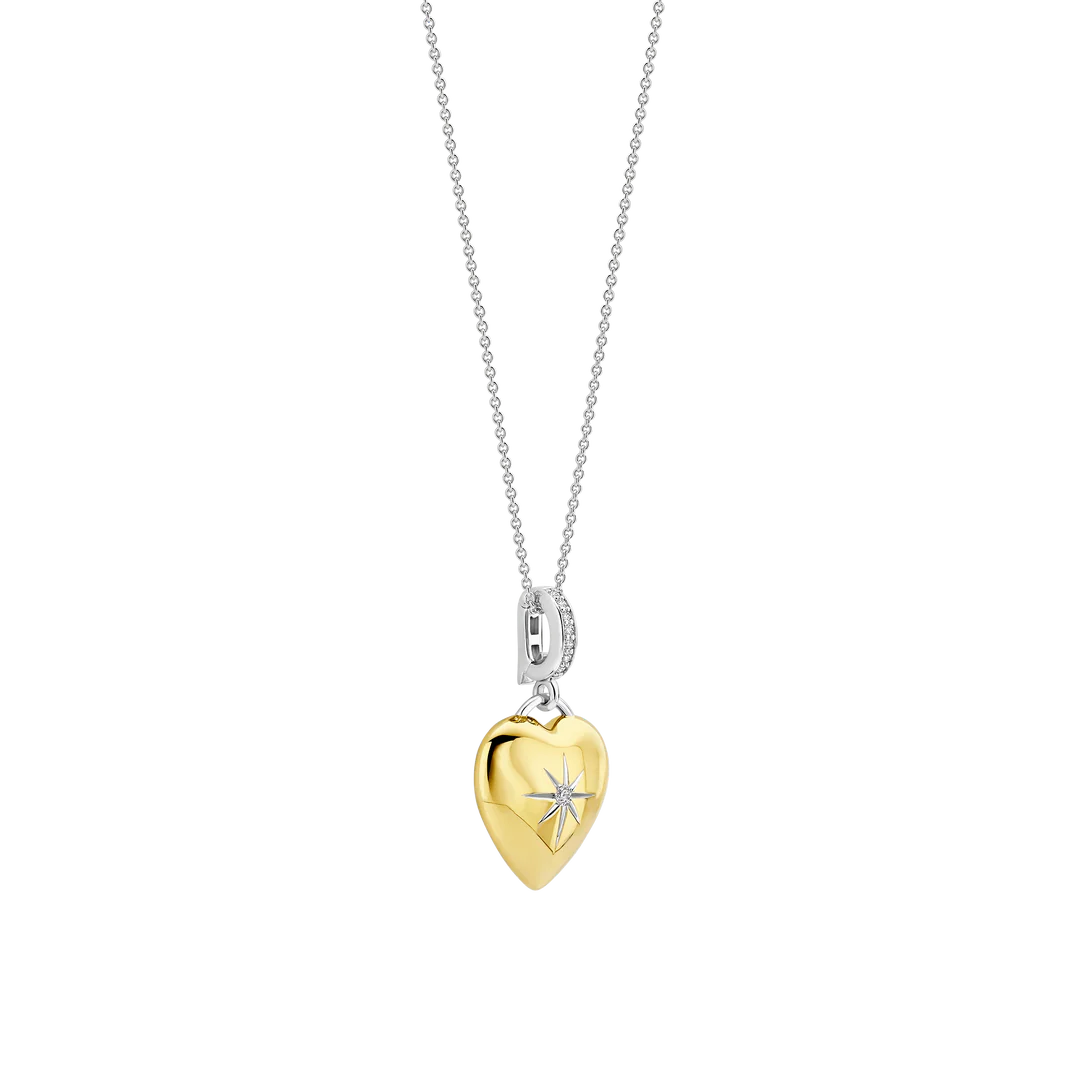 TI SENTO Gold Plated Sterling Silver Cubic Zirconia Set Heart Pendant Necklace