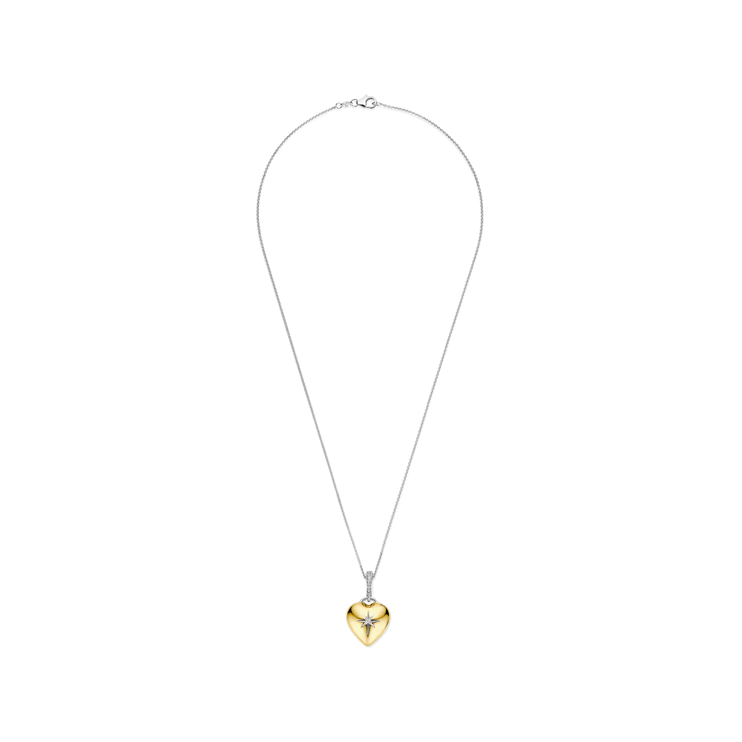 TI SENTO Gold Plated Sterling Silver Cubic Zirconia Set Heart Pendant Necklace