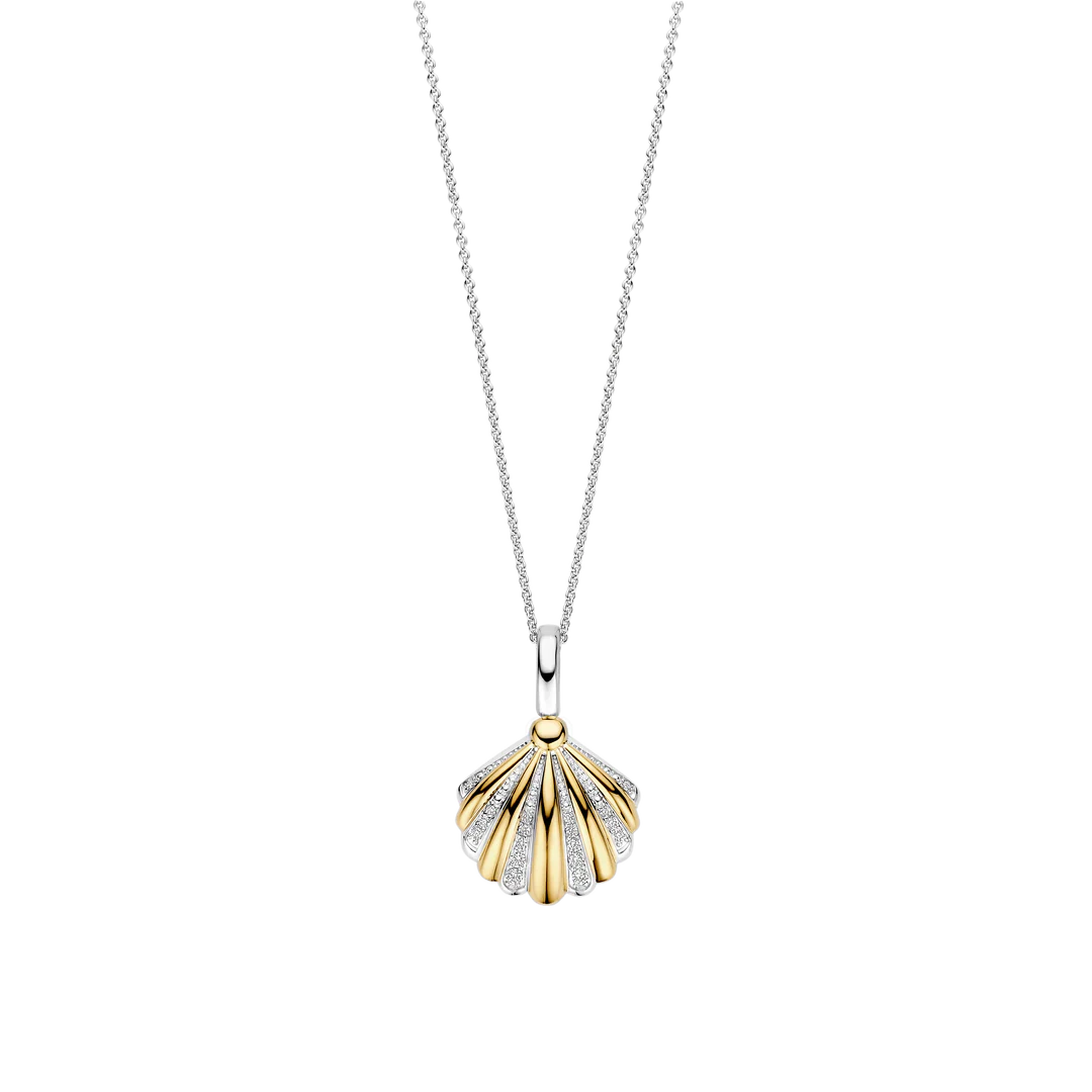 TI SENTO Sterling Silver & Gold Plated Two Tone Cubic Zirconia Set Shell Pendant Necklace