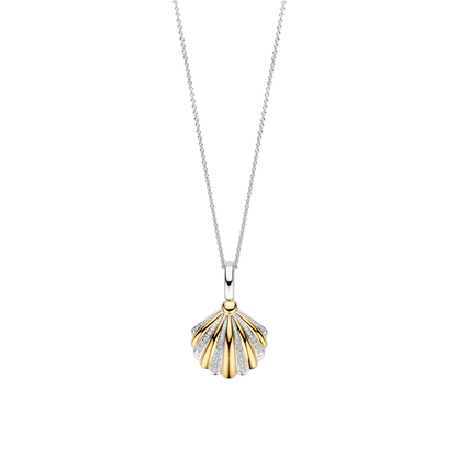 TI SENTO Sterling Silver & Gold Plated Two Tone Cubic Zirconia Set Shell Pendant Necklace