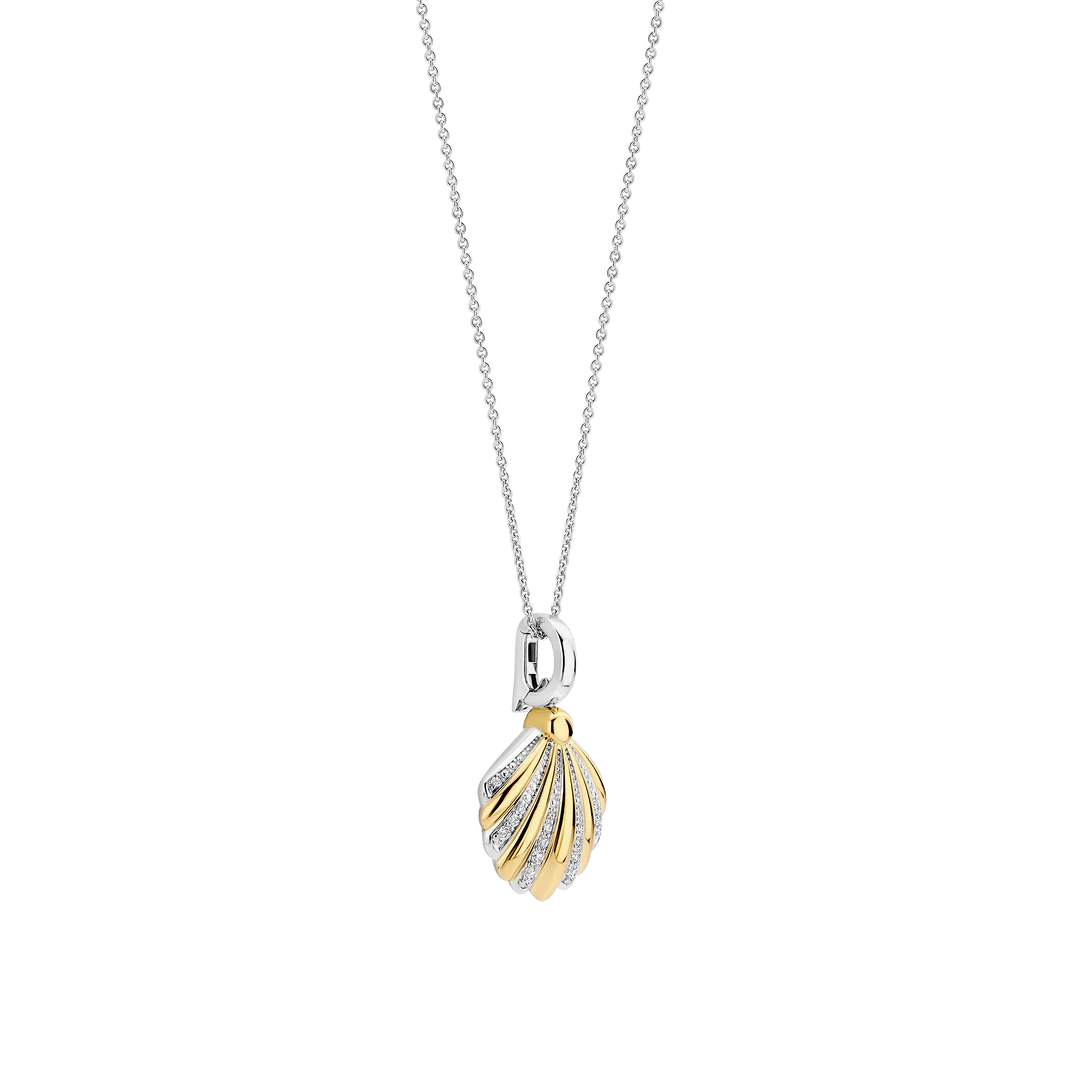 TI SENTO Sterling Silver & Gold Plated Two Tone Cubic Zirconia Set Shell Pendant Necklace