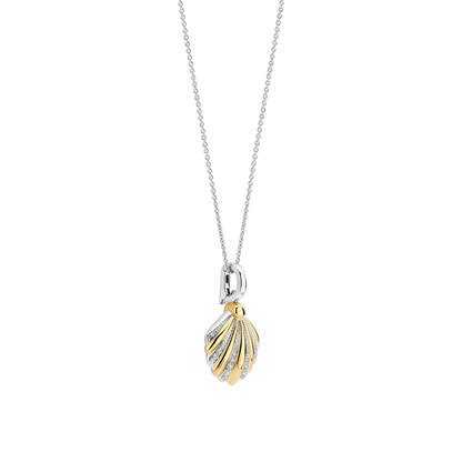 TI SENTO Sterling Silver & Gold Plated Two Tone Cubic Zirconia Set Shell Pendant Necklace