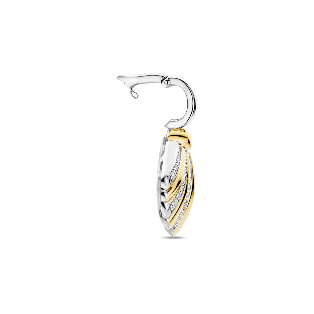 TI SENTO Sterling Silver & Gold Plated Two Tone Cubic Zirconia Set Shell Pendant Necklace