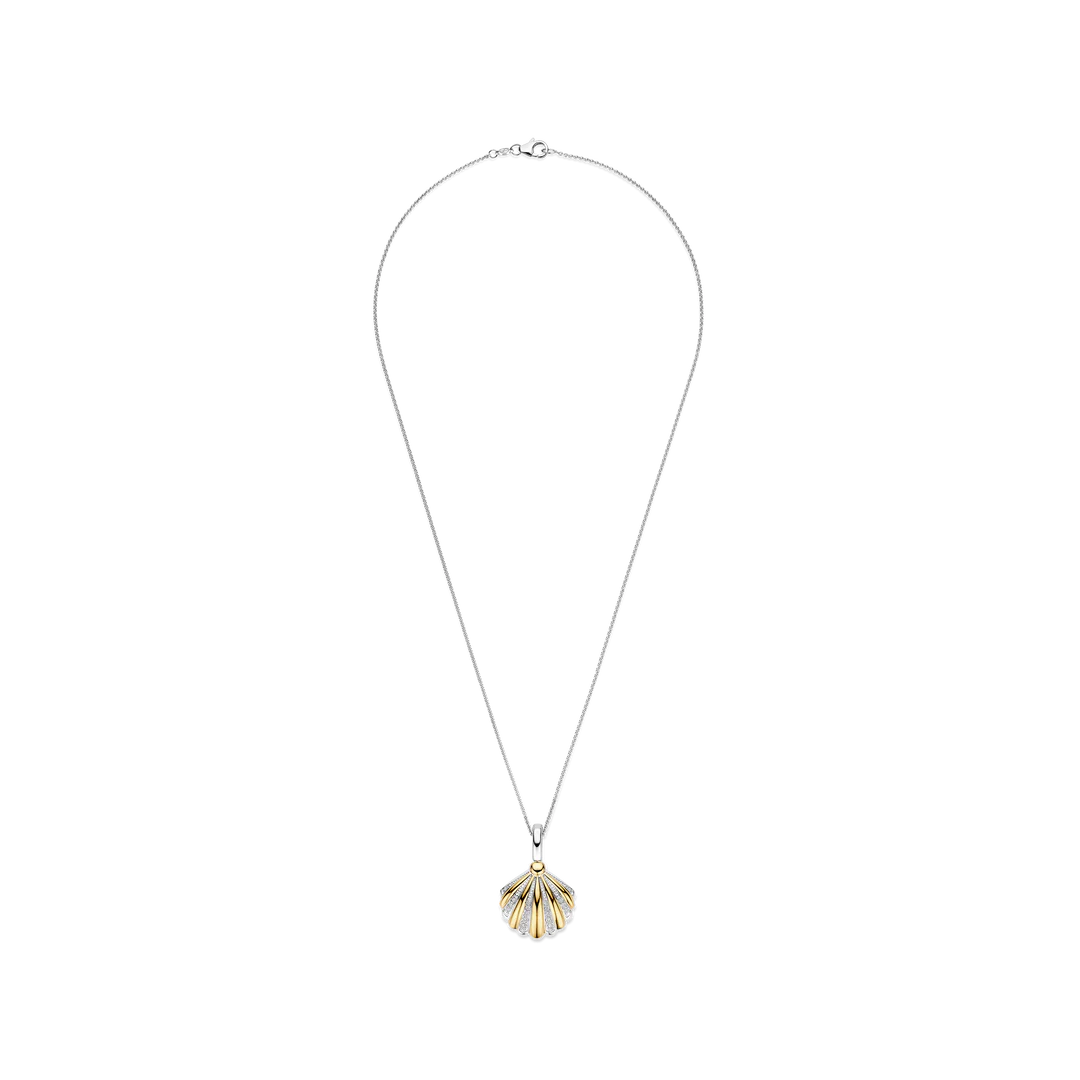 TI SENTO Sterling Silver & Gold Plated Two Tone Cubic Zirconia Set Shell Pendant Necklace