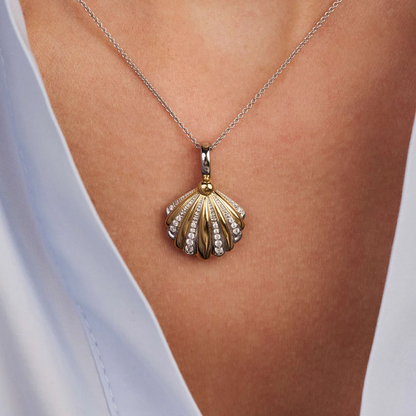 TI SENTO Sterling Silver & Gold Plated Two Tone Cubic Zirconia Set Shell Pendant Necklace