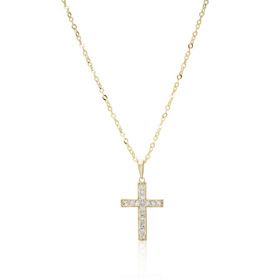 9ct Gold Diamond Set Cross Pendant Necklace