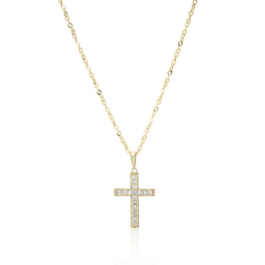 9ct Gold Diamond Set Cross Pendant Necklace