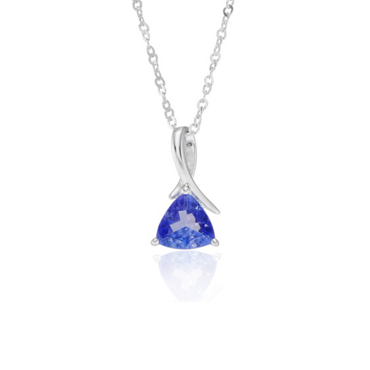 9ct White Gold Trilliant Cut Tanzanite Pendant Necklace