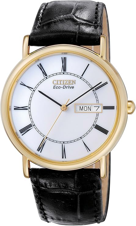 Citizen Eco-Drive White Dial Gold Plated Day-Date Mens Watch BM8242-16A