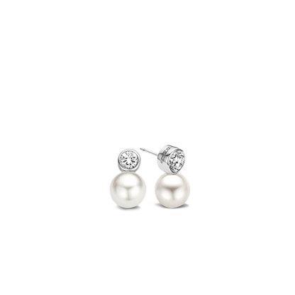 TI SENTO Sterling Silver Cubic Zirconia & Pearl Set Snowman Stud Earrings