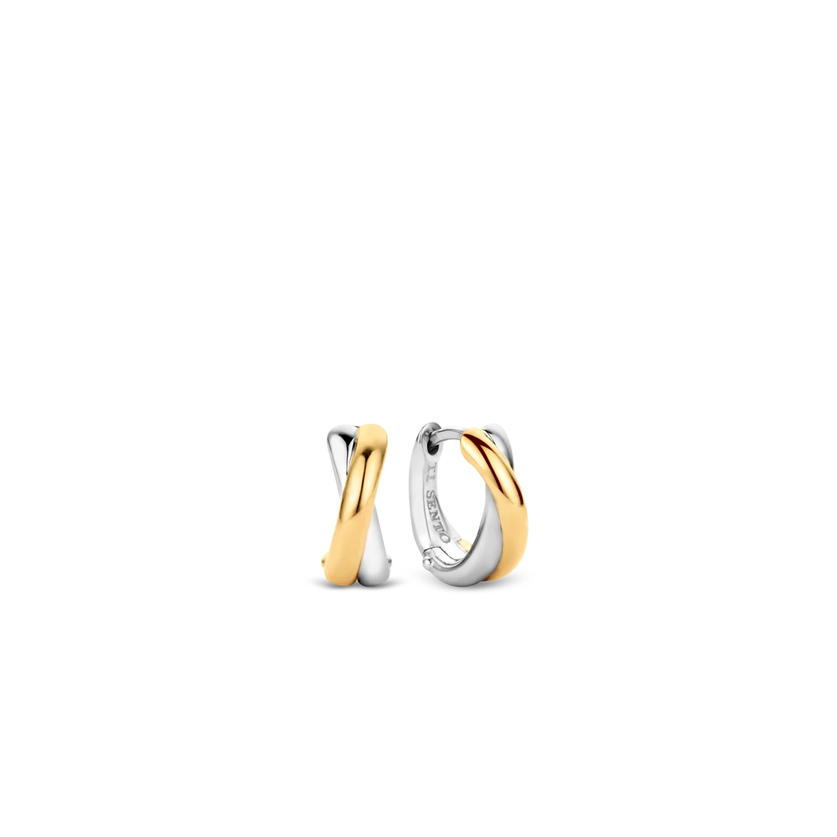 TI SENTO Sterling Silver & Gold Plated Two Tone Crossover Huggy Hoop Earrings