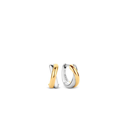 TI SENTO Sterling Silver & Gold Plated Two Tone Crossover Huggy Hoop Earrings