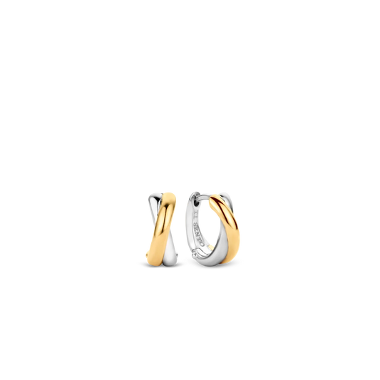 TI SENTO Sterling Silver & Gold Plated Two Tone Crossover Huggy Hoop Earrings