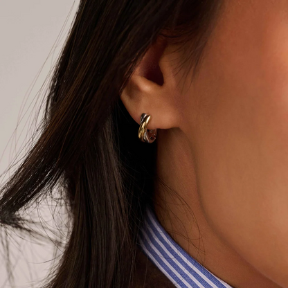 TI SENTO Sterling Silver & Gold Plated Two Tone Crossover Huggy Hoop Earrings
