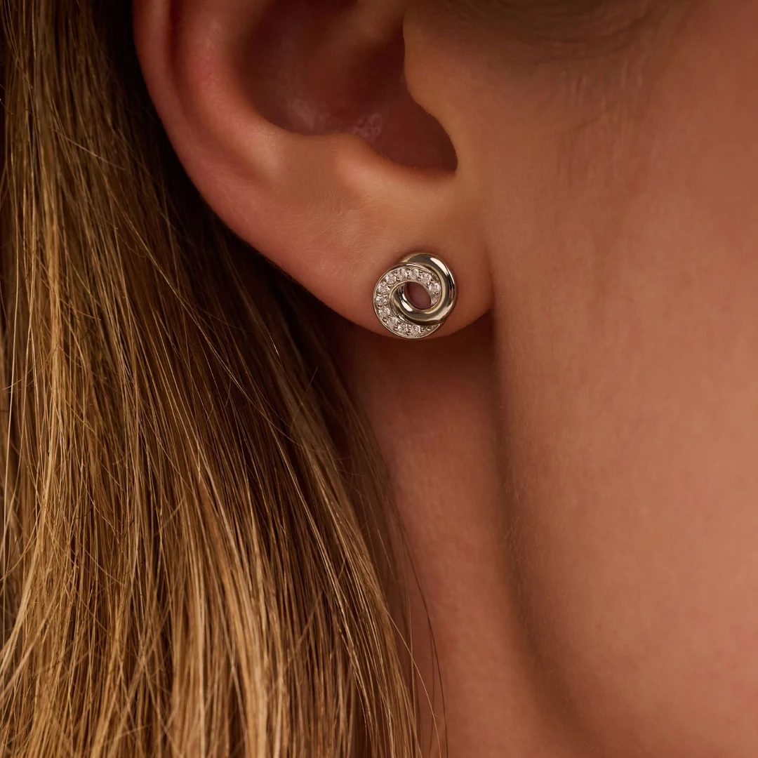 TI SENTO Sterling Silver Cubic Zirconia Set Forever Connected Stud Earrings