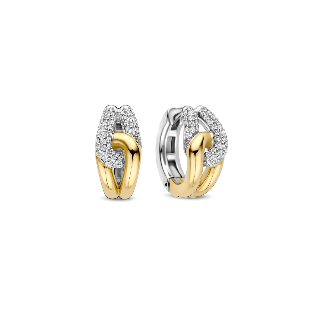 TI SENTO Sterling Silver & Gold Plated Two Tone Cubic Zirconia Set Hoop Earrings