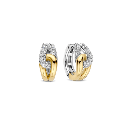 TI SENTO Sterling Silver & Gold Plated Two Tone Cubic Zirconia Set Hoop Earrings