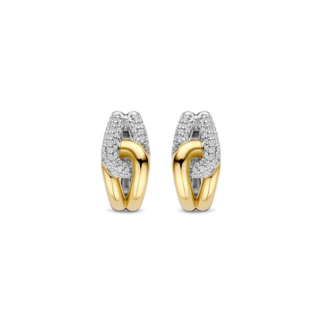 TI SENTO Sterling Silver & Gold Plated Two Tone Cubic Zirconia Set Hoop Earrings