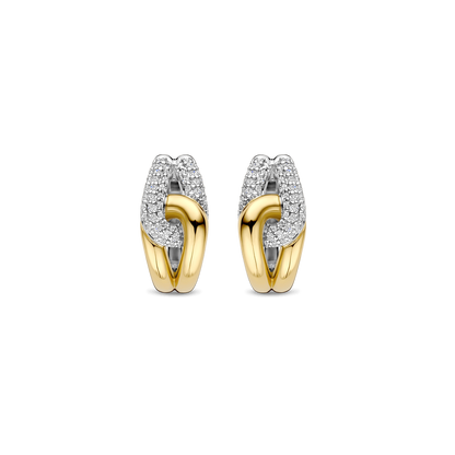 TI SENTO Sterling Silver & Gold Plated Two Tone Cubic Zirconia Set Hoop Earrings