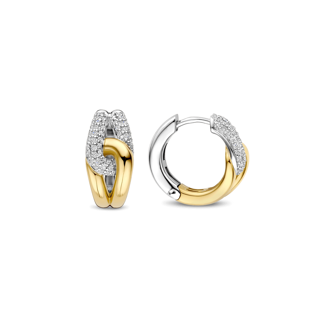TI SENTO Sterling Silver & Gold Plated Two Tone Cubic Zirconia Set Hoop Earrings