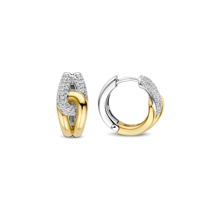 TI SENTO Sterling Silver & Gold Plated Two Tone Cubic Zirconia Set Hoop Earrings
