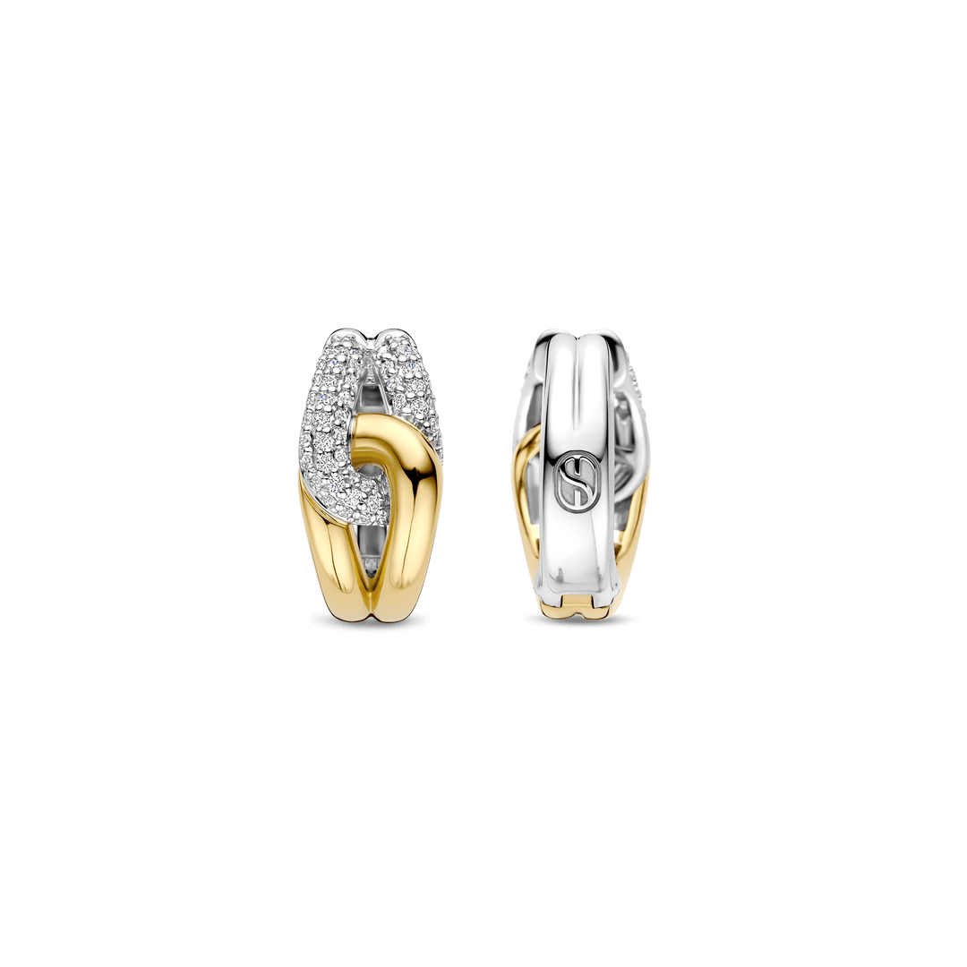 TI SENTO Sterling Silver & Gold Plated Two Tone Cubic Zirconia Set Hoop Earrings