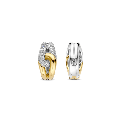 TI SENTO Sterling Silver & Gold Plated Two Tone Cubic Zirconia Set Hoop Earrings