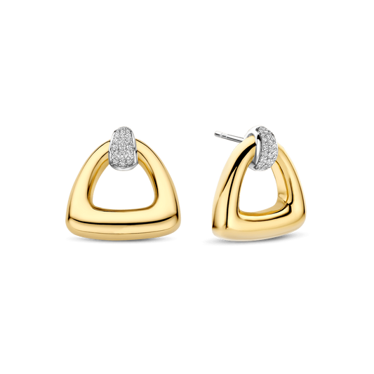 TI SENTO Sterling Silver & Gold Plated Two Tone Cubic Zirconia Set Drop Earrings